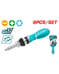 TOTAL UTENSILI TACSD30086 - Cacciavite a Cricchetto con 7 punte incluse - 