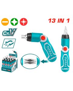 TOTAL UTENSILI TACSD30136 - T Cacciavite a cricchetto - 12 punte incluse - 
