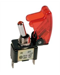 LAMPA - Interruttore a leva con sicura, in alluminio con spia a Led -  12/24V - Rosso -  20A
