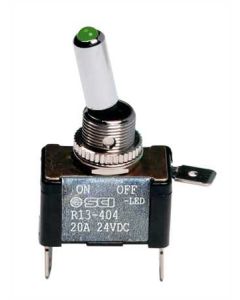 LAMPA - Interruttore a leva, in alluminio con spia a Led -  12/24V - Verde -   20A
