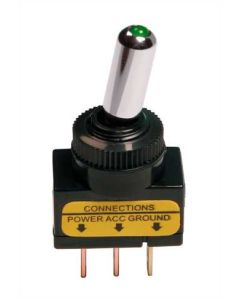 LAMPA - Interruttore a leva tipo Racing, in alluminio con spia a Led -  12/24V - Verde -   20A