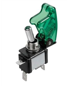 LAMPA - Interruttore a leva con sicura, in alluminio con spia a Led -  12/24V - Verde -   20A