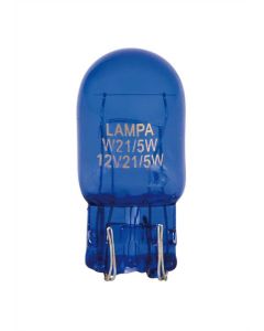 PILOT - 12V Blue Dyed Glass, Lampada con zoccolo vetro 2 filamenti - (W21/5W) - 21/5W - W3x16q - 2 pz  - D/Blister