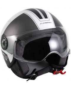 Al Helmets - Casco Demi Jet 101 con VISIERA ELICOTTERISTA - MATURE Nero\Bianco